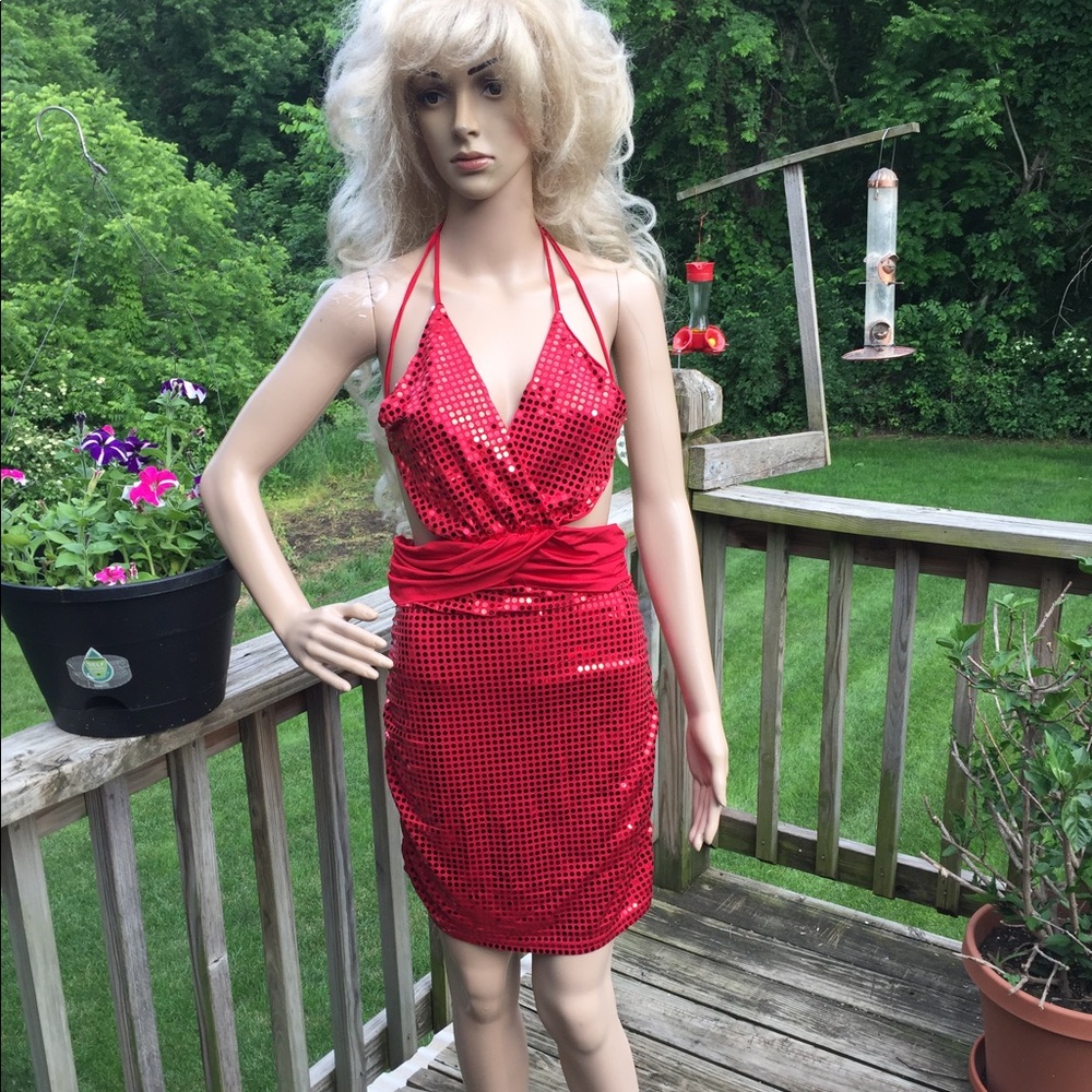 Red Sequence Clubbing Stripper Dress Size M